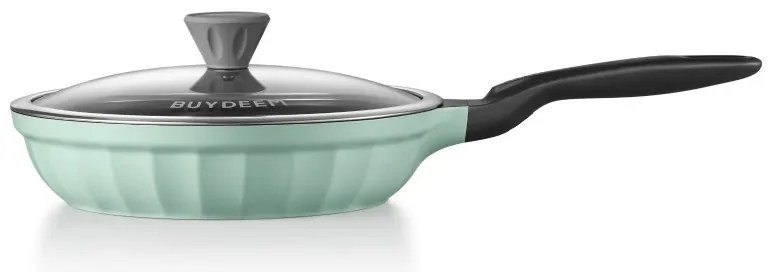Тиган BUYDEEM CP151, 25 см, Стъклен капак, Лят алуминий, Без PFOA, Незалепващо покритие, Зелен