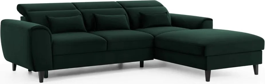 Тъмнозелен кадифен разтегателен ъглов диван с място за съхранение (десен ъгъл) Foble – ELTAP