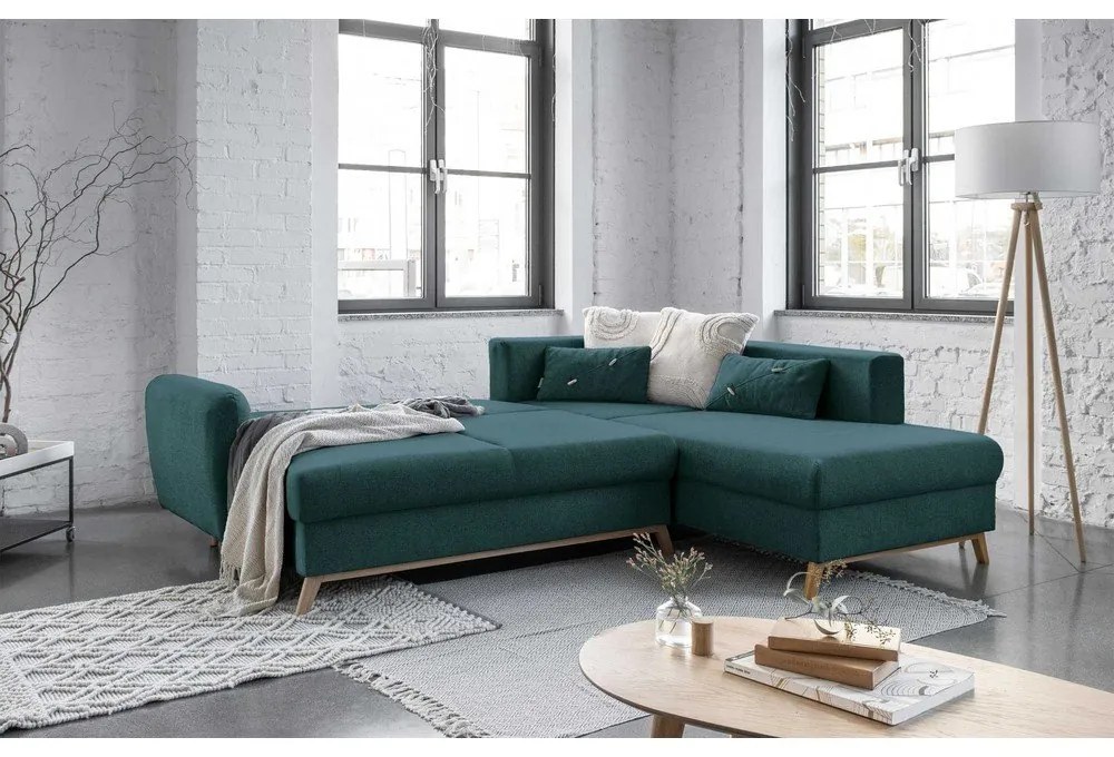 Тюркоазен ъглов разтегателен диван десен ъгъл Scandic Lagom - Miuform