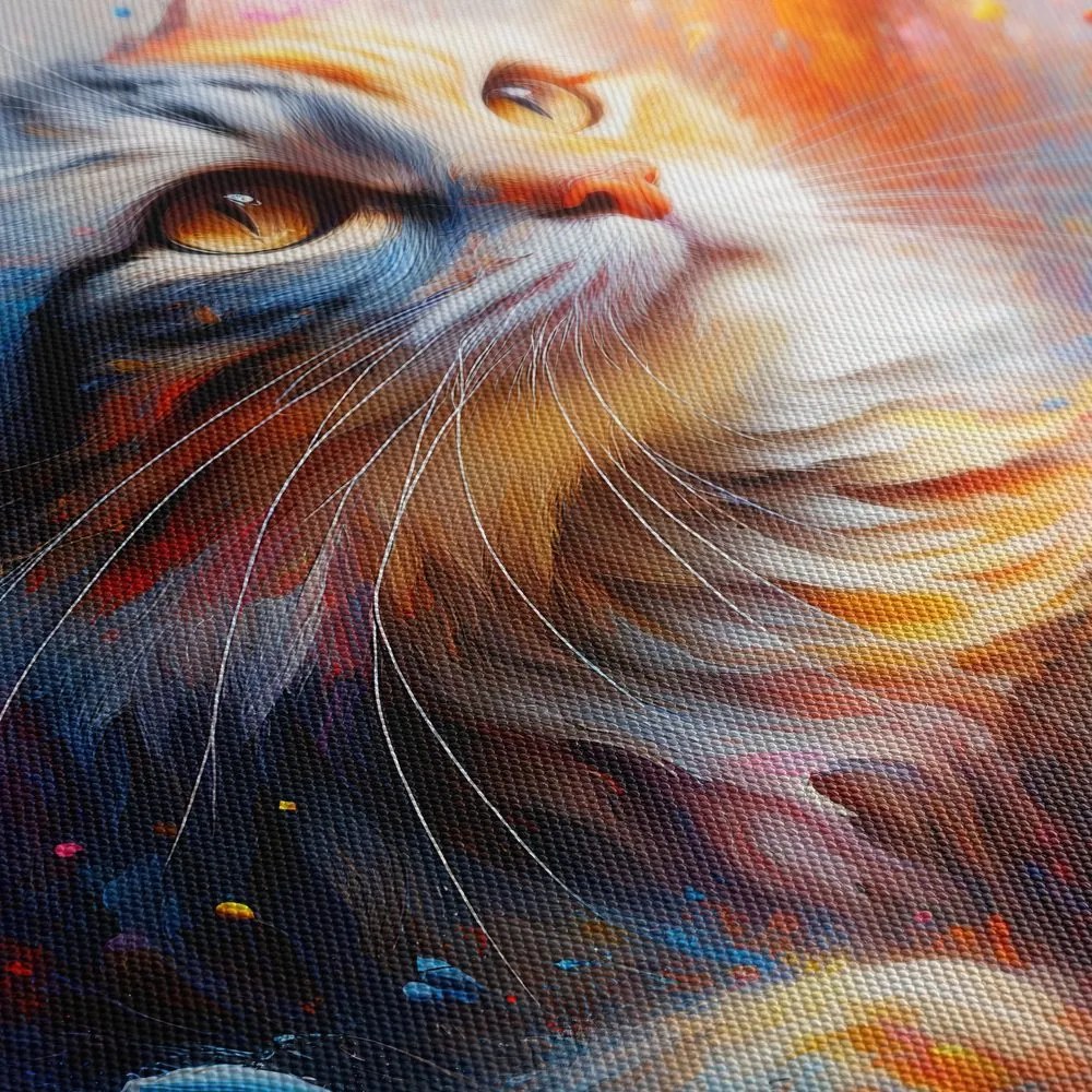 Картина на платно – Коте в цветна експлозия