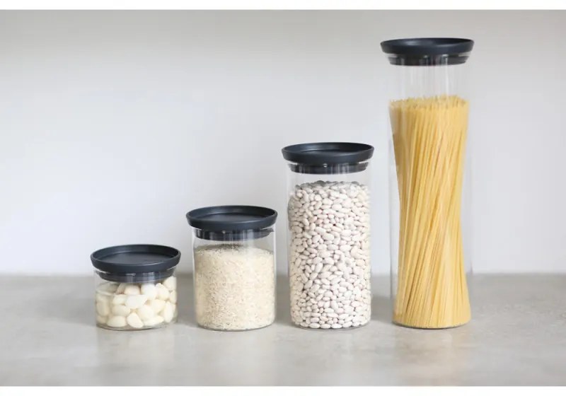 Стъклен буркан Brabantia Stackable 646873, 1.9 л, Плътно затваряне, Подходящ за съдомиялна, Тъмносив