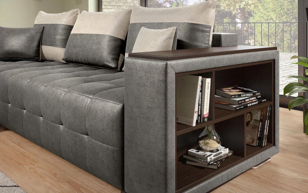 Разтегателен ъглов диван с подлакътник етажерка Мелвин S