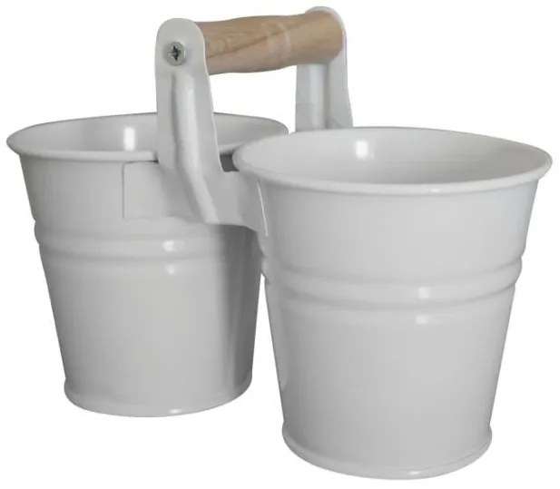 Feronya - Метална кофички 10см 2-ка с дървена дръжка, бели, (5410-2)