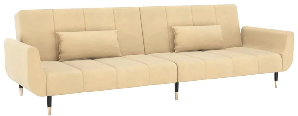 337591 vidaXL 2-местно разтегателно канапе с две възглавници, кремаво, кадифе