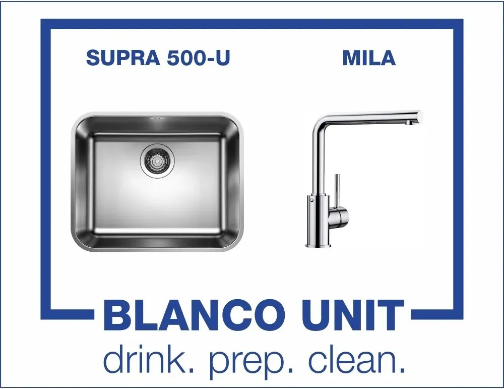 BLANCO SUPRA 500-U и смесител BLANCO MILA хром Промо пакет мивка със смесител Подплотов монтаж