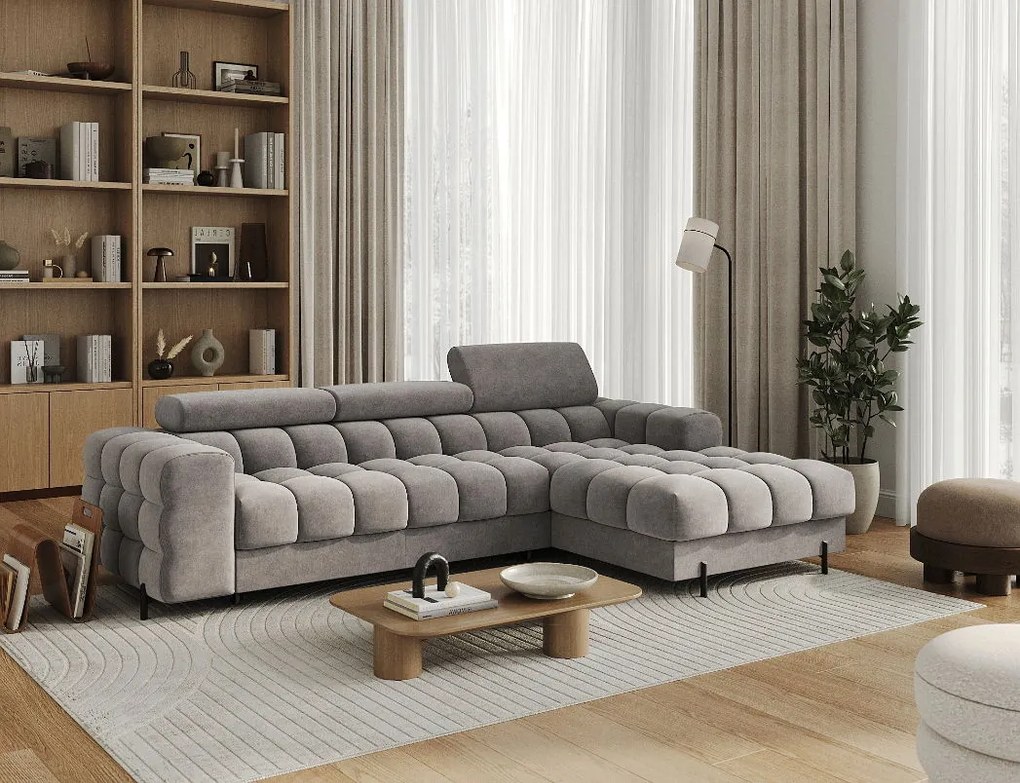 Ъглов диван Freyia-Сив-Десен