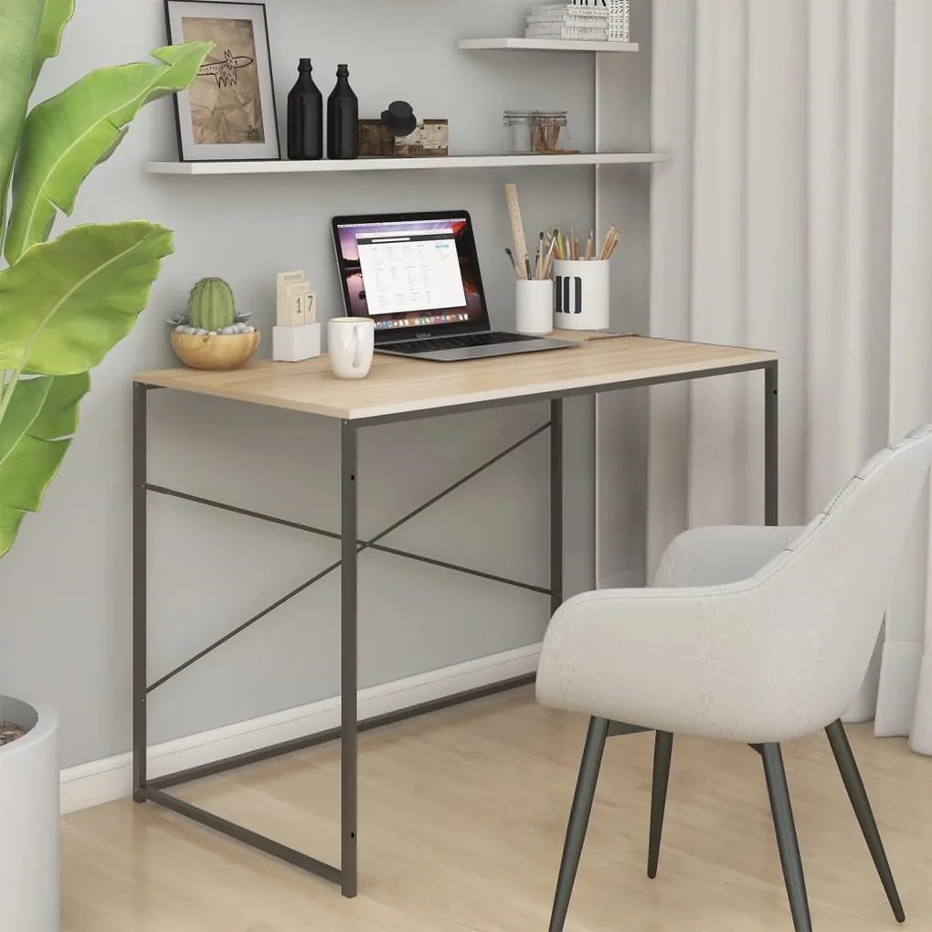 30211 vidaXL Компютърно бюро, черно и дъб, 110x60x70 см, инженерно дърво