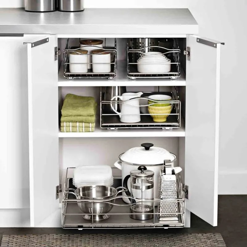 Плъзгащ се органайзер за шкаф Simplehuman KT1118, До 9 кг, 22.8x50.8x15.2 см, Инокс