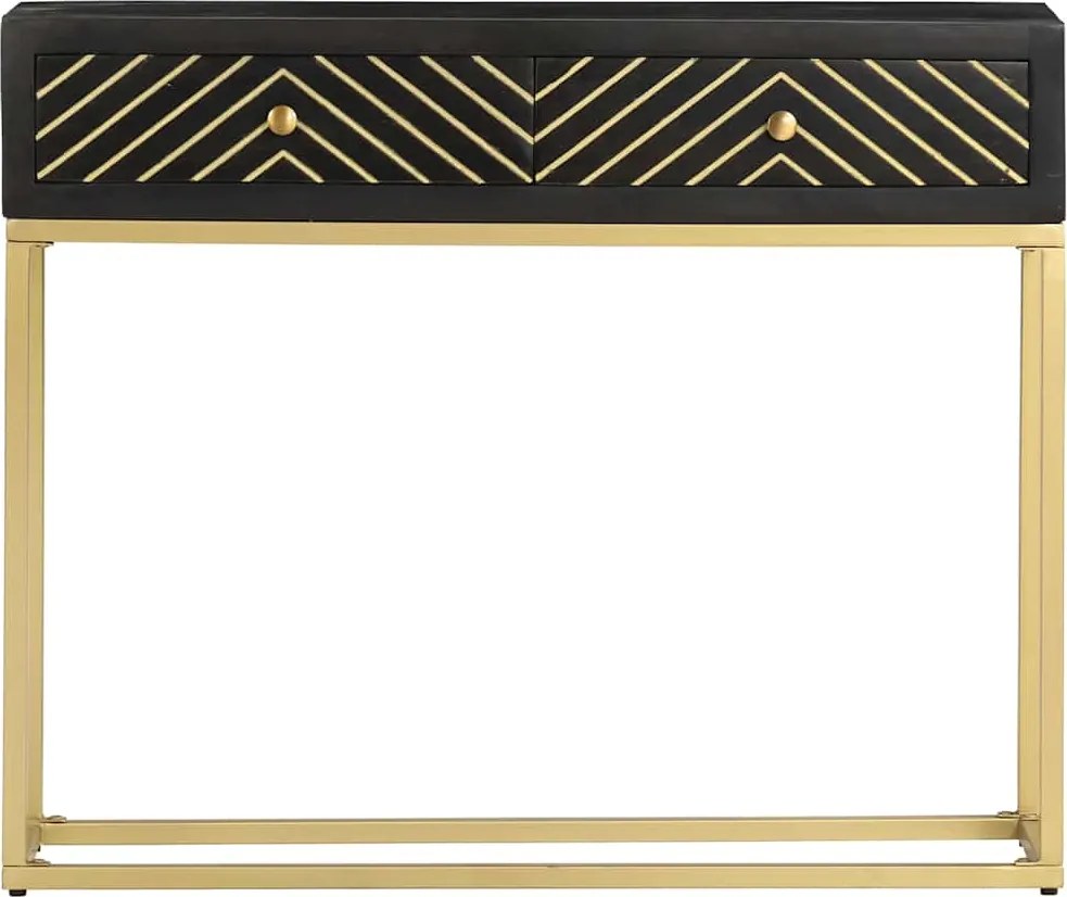 286518 vidaXL Конзолна маса черно и златисто 90x30x75 см мангово дърво масив