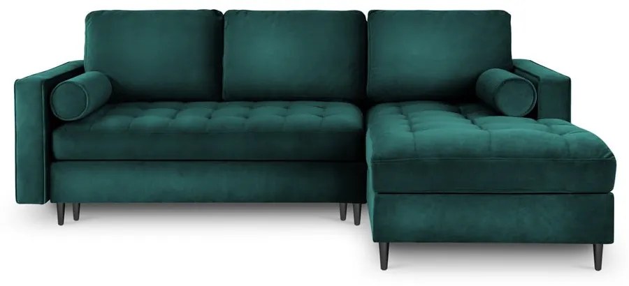 Ъглов разтегателен диван от кадифе в петролено зелено, десен ъгъл Santo - Milo Casa