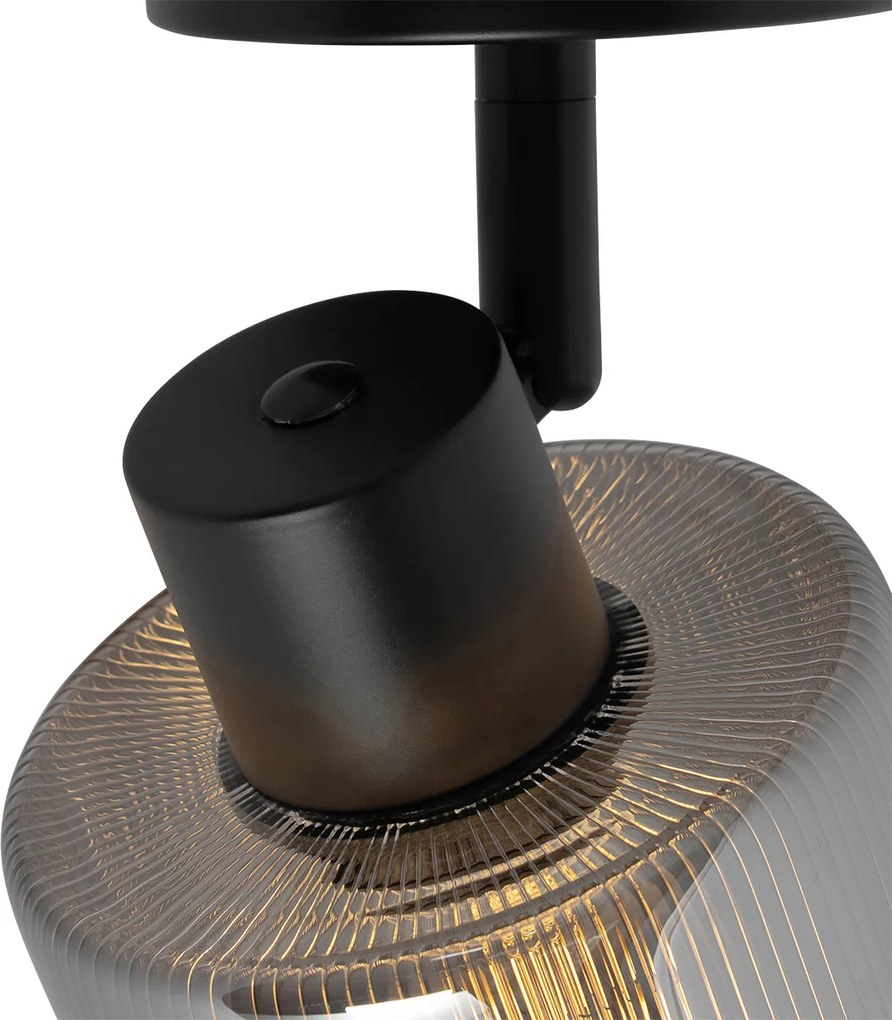 Таванен прожектор в стил арт деко черен с опушено стъкло регулируем - Laura