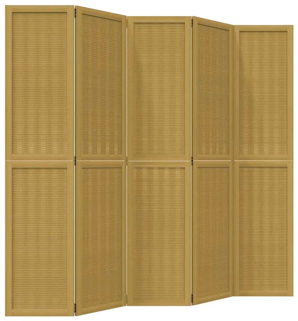 358822 vidaXL Разделител за стая, 5 панела, кафяв, дърво пауловния масив