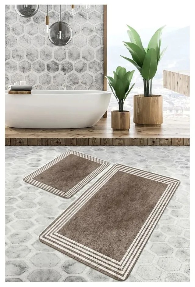 Кафяво-сиви кадифени килими за баня в комплект от 2 бр. 60x100 cm – Mila Home
