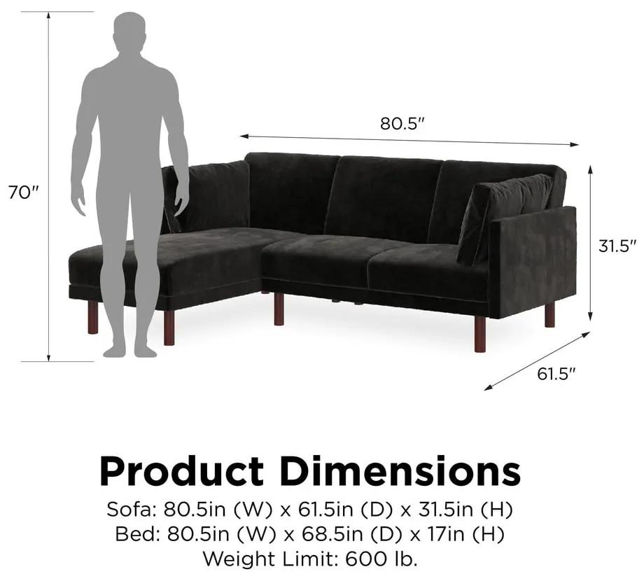Черен променлив ъглов разтегателен диван с кадифена повърхност Clair - Støraa