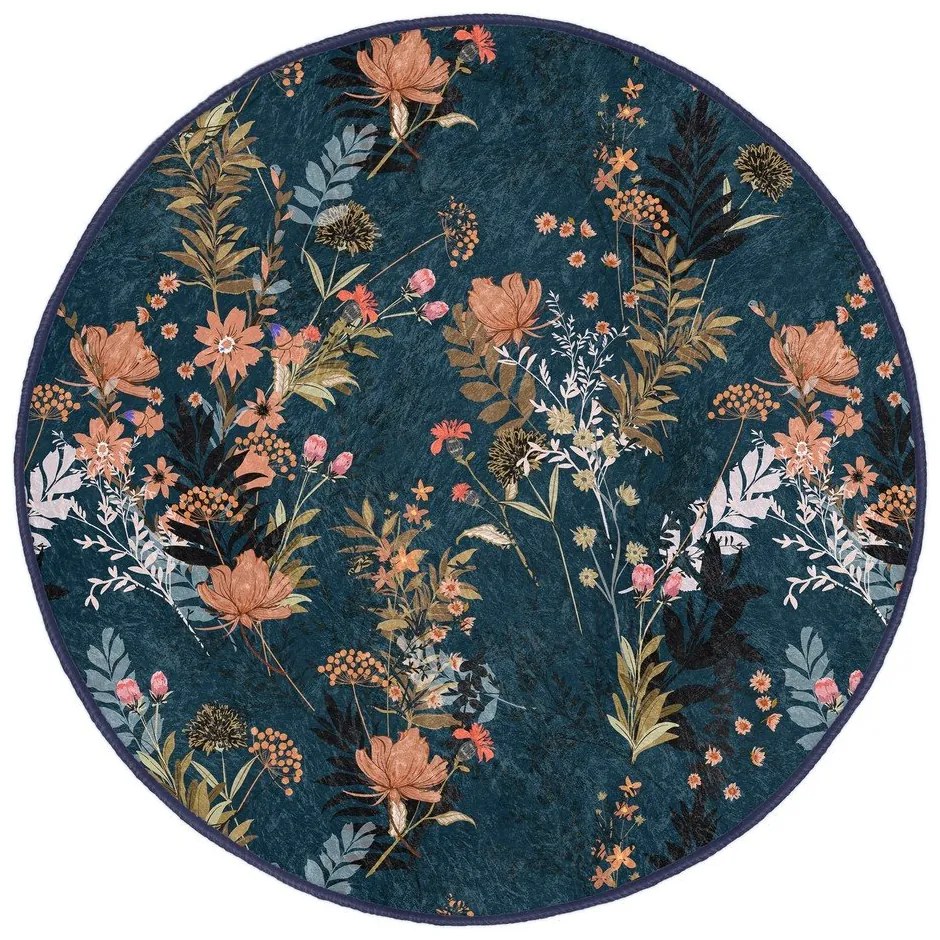 Тъмносин кръгъл килим подходящ за пране и за прахосмукачки роботи ø 80 cm Comfort – Mila Home