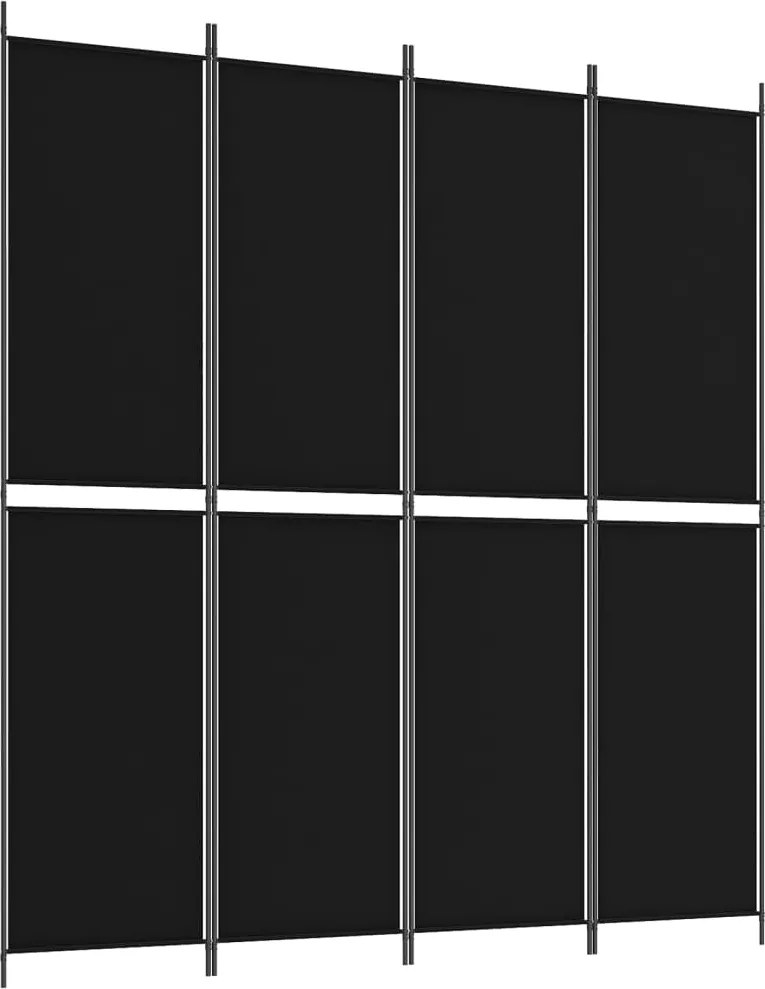350249 vidaXL Параван за стая, 4 панела, черен, 200x220 cм, плат