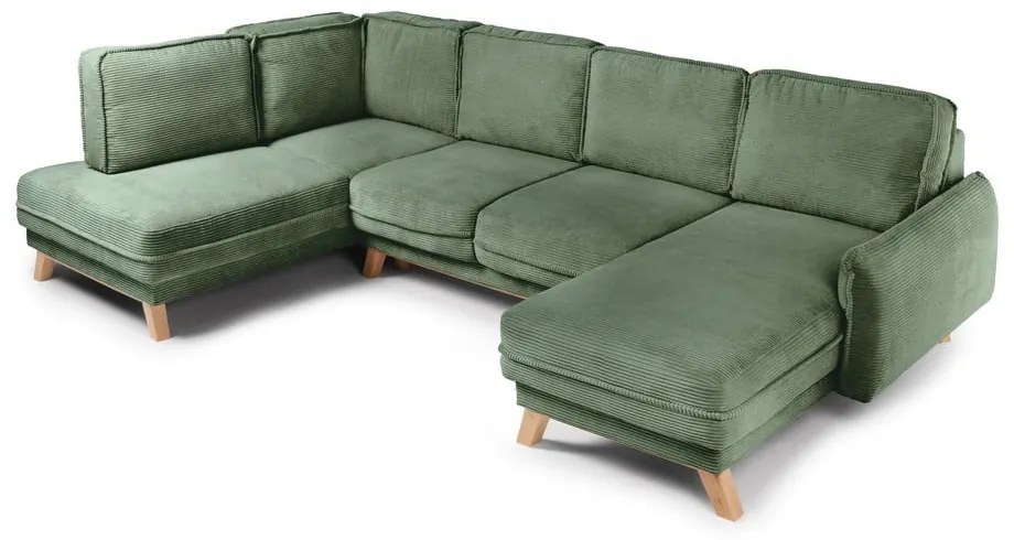 Светлозелен сгъваем ъглов диван от рипсено кадифе (ляв ъгъл/"U" форма) Tori – Bonami Selection