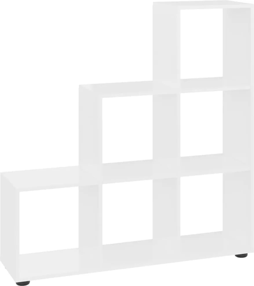 342605 vidaXL Етажерка за книги тип стълбище бял гланц 107 см инженерно дърво