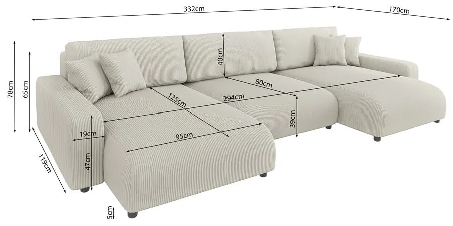 Кремав ъглов диван с място за съхранение от рипсено кадифе Sara – Ropez