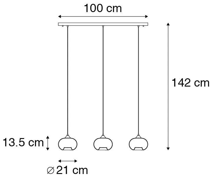 Висяща лампа в стил арт деко черна с опушено стъкло овална 3-светлина - Busa