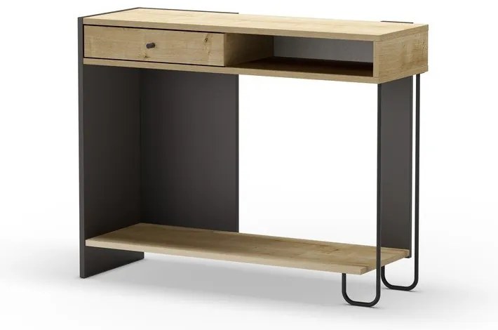 Конзолна маса с дъбов плот в черен и естествен цвят 35x100 cm Saturne - Marckeric