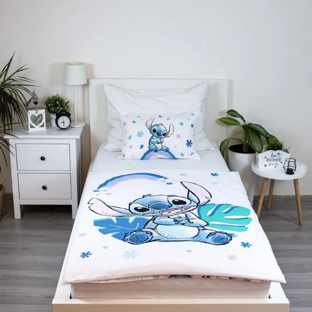 Бяло/синьо памучно детско спално бельо 135x100 cm Lilo and Stitch "Rainbow" – Jerry Fabrics