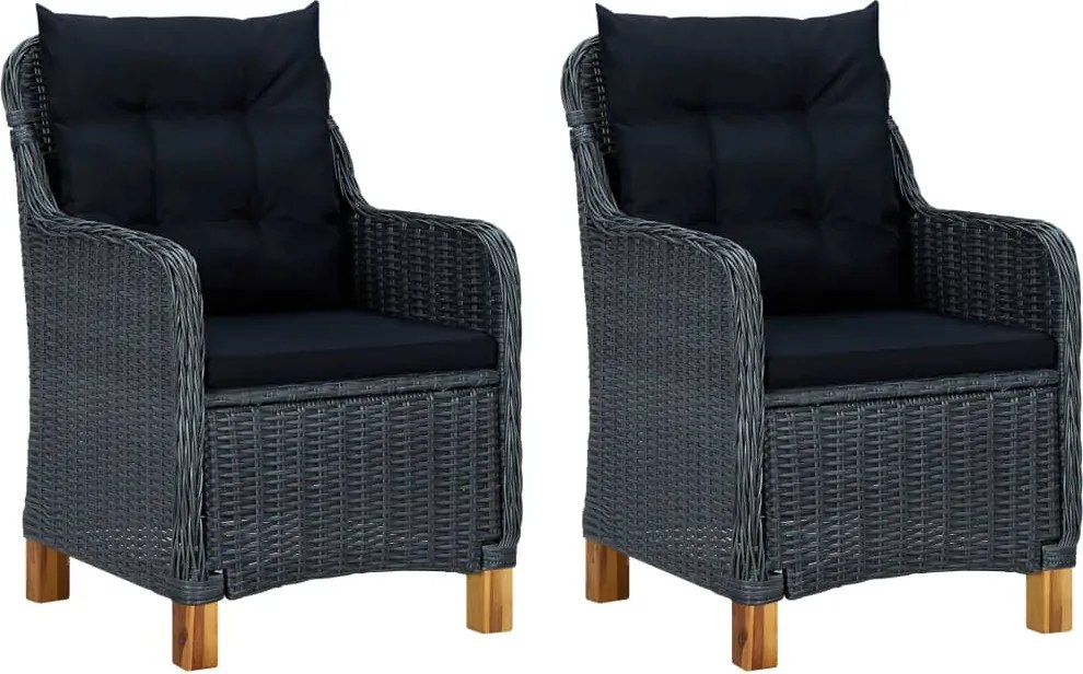 313316 vidaXL Градински столове с възглавници, 2 бр, полиратан, тъмносиви