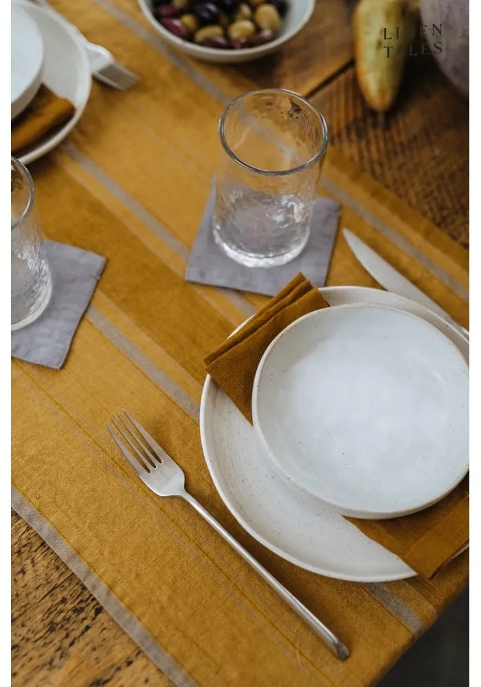 Ленена покривка 200x200 cm Amber Bronze Stripes – Linen Tales
