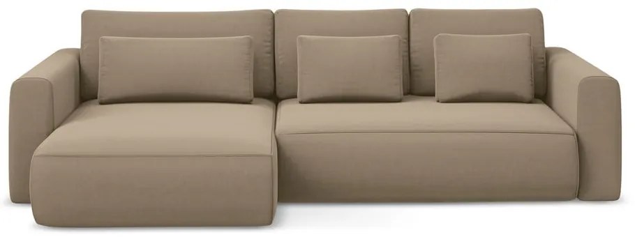 Светлокафяв кадифен разтегателен ъглов диван с място за съхранение (ляв ъгъл) Kapua – Makamii