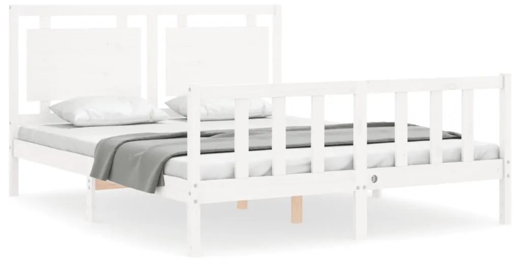 3192172 vidaXL Рамка за легло с табла бяла 5FT King Size масивно дърво