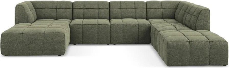 Зелен ъглов диван от прежда с примки от букле (U форма) Aloha – Makamii