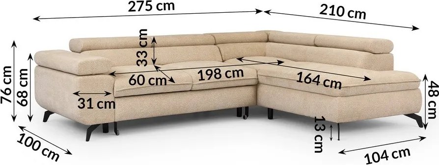 Бежов шенилов ъглов диван (десен ъгъл L форма) Marbeya – Ropez