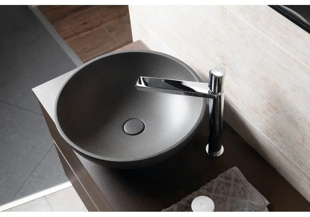 Тъмносива бетонна кръгла мивка ø 44 cm Turf – Sapho