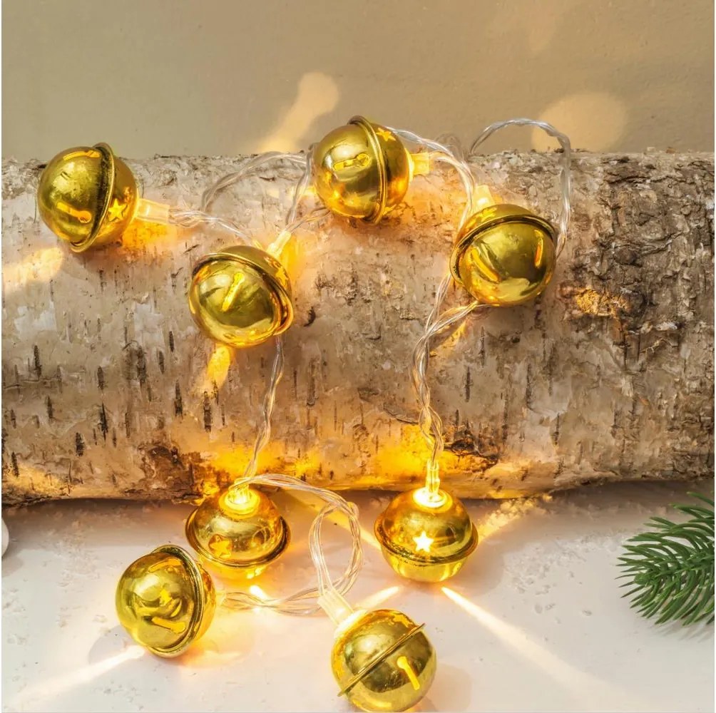 Solight 1v272 - LED гирлянд, 10 LED, захранване с 2x AA, топла бяла светлина, 1,8 m, с малки камбанки