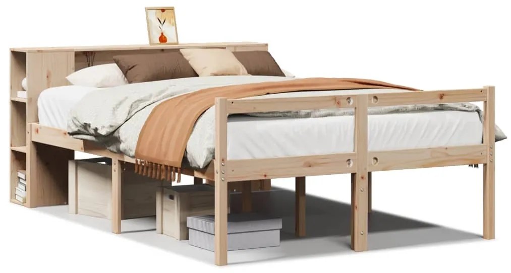 3321973 vidaXL Легло с етажерка за книги, без матрак, 160x200 см, бор масив