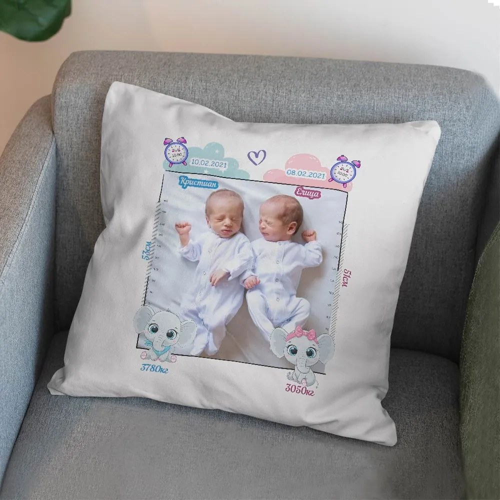 Възглавничка - Бебешка визитка Близнаци