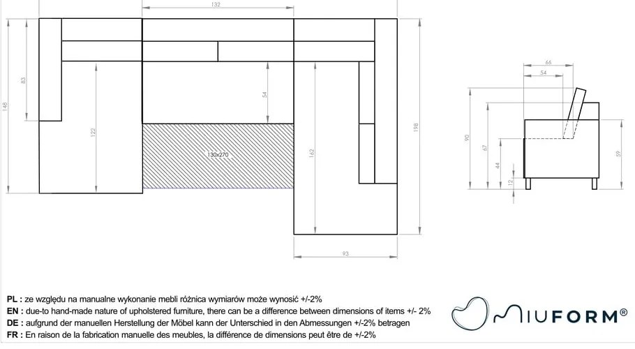 Тъмносин U-образен разтегателен диван, десен ъгъл Stylish Stan - Miuform