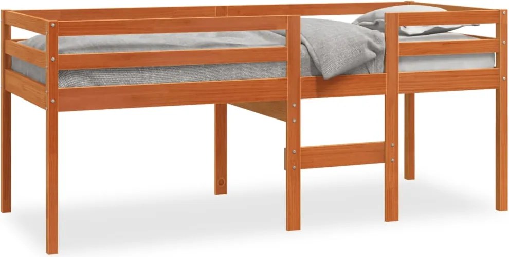 844482 vidaXL Високо легло, восъчнокафяв, 80x200 см, борово дърво масив