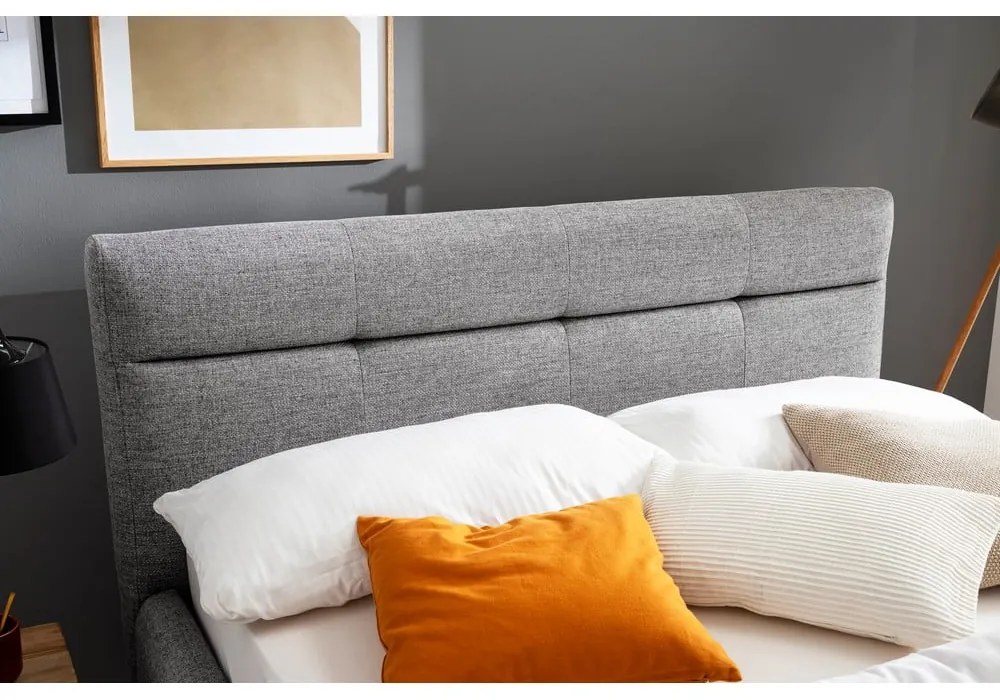 Сиво двойно легло 180x200 cm тапицирано с място за съхранение с включена подматрачна рамка Lotte – Meise Möbel