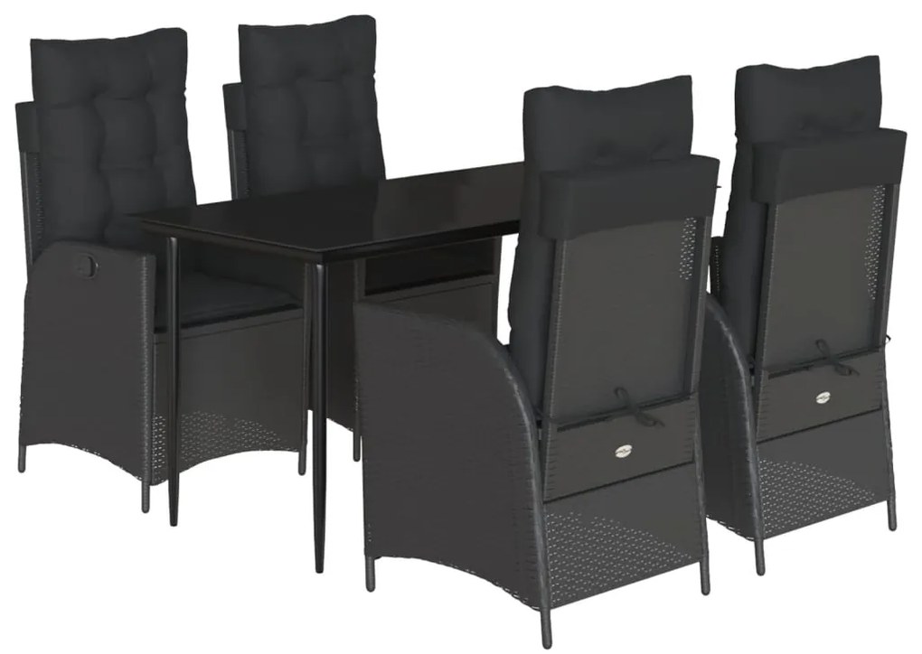 3213177 vidaXL Градински трапезен комплект възглавници 5 части черен полиратан