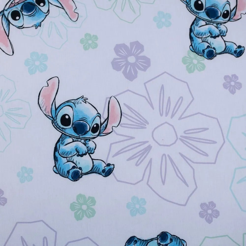 Бял еластичен единичен памучен детски чаршаф 90x200 cm Lilo and Stitch "Ohana White" – Jerry Fabrics