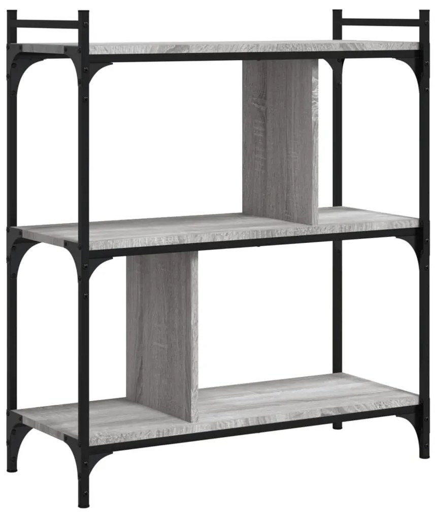 833933 vidaXL Библиотека 3 рафта сив сонома 76x32x88 см инженерно дърво