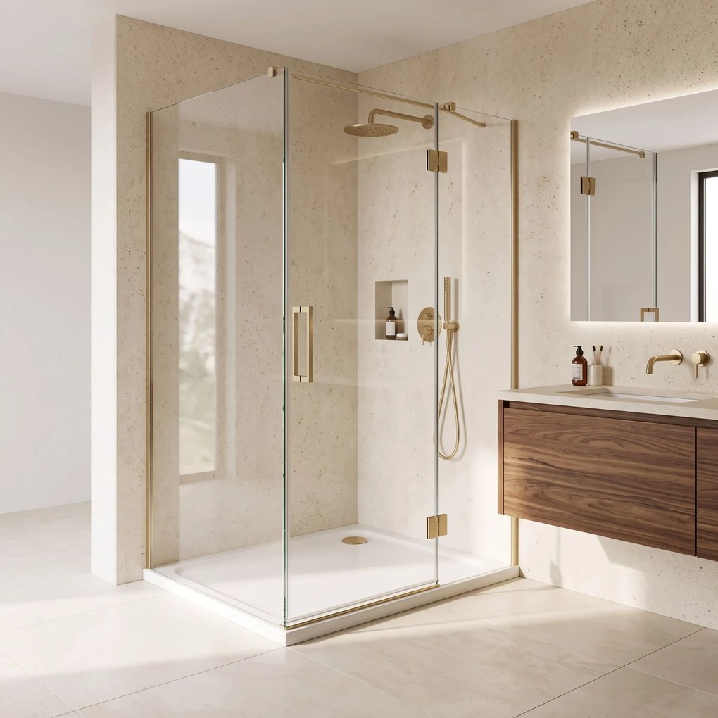 Корито за душ кабина-акрилно Rea Belmond White 90x90 Brush Gold