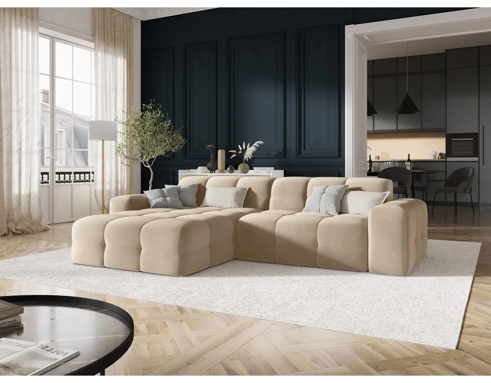 Бежов ъглов диван от кадифе (ляв ъгъл) Kendal - Micadoni Home