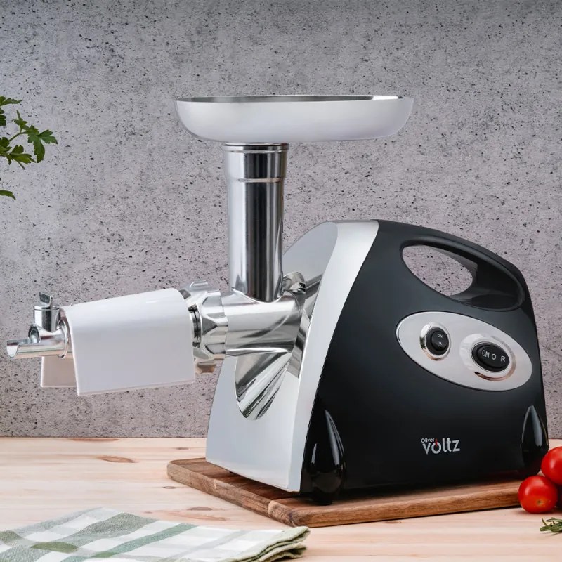 Месомелачка с приставка за домати Oliver Voltz OV51991A, 1400W, Обратен ход, Аксесоари за сосове и Kubbe, Черен