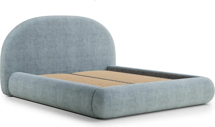 Светлосиньо двойно легло 180x200 cm тапицирано с място за съхранение с включена подматрачна рамка Maumere – Maison de Rêve