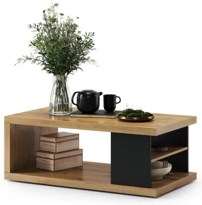 Маса ЛАНА S-110 Дъб Артисан / Черен - ХОЛНА МАСА С РАФТ