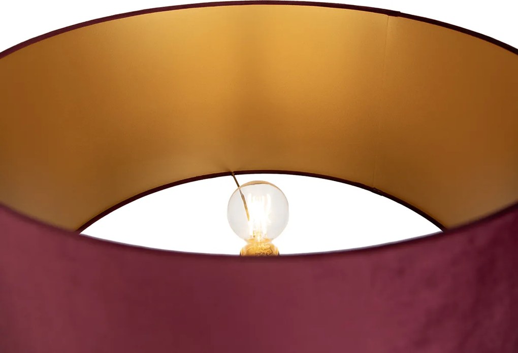 Подова лампа черен трипод с червен абажур със златист интериор 50 см - Puros