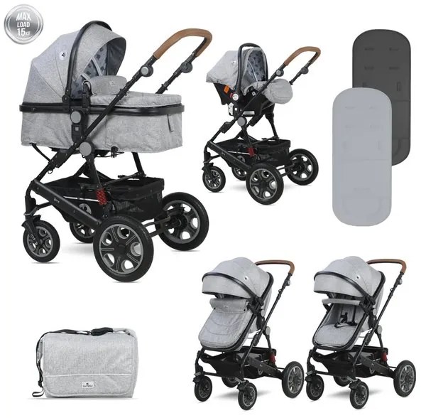 Комбинирана детска количка LORA SET LORELLI - Cool Grey ELEPHANTS