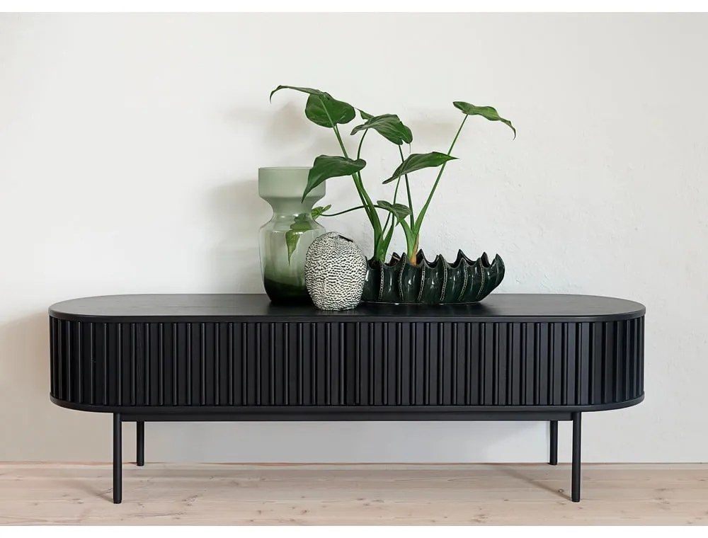 Черна телевизионна маса от дъб 48x160 cm Siena - Unique Furniture